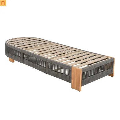 Chaise Lounge Acacia Wood Rope Teak Gray Adjustable Beige Cushion 79.5in