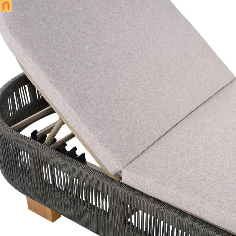 Chaise Lounge Acacia Wood Rope Teak Gray Adjustable Beige Cushion 79.5in