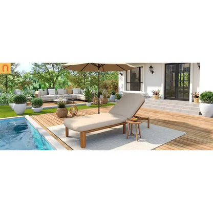 Chaise Lounge Acacia Wood Brown Cushion 3 Position 400 LB 76.3in