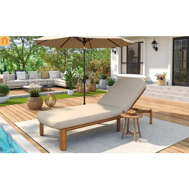 Chaise Lounge Acacia Wood Brown Cushion 3 Position 400 LB 76.3in