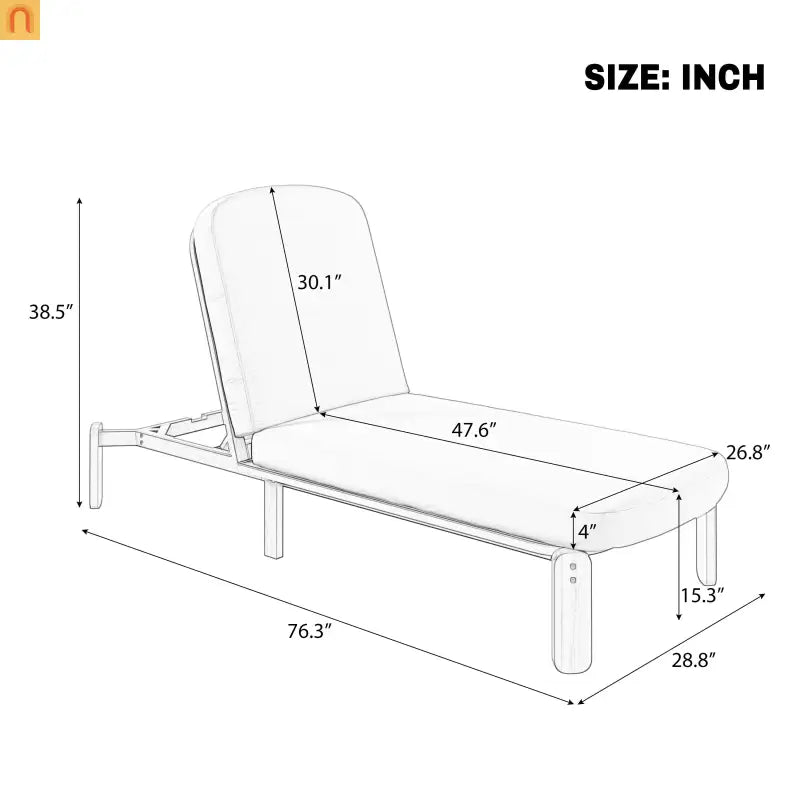 Chaise Lounge Acacia Wood Brown Cushion 3 Position 400 LB 76.3in