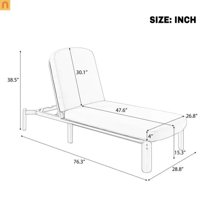 Chaise Lounge Acacia Wood Brown Cushion 3 Position 400 LB 76.3in