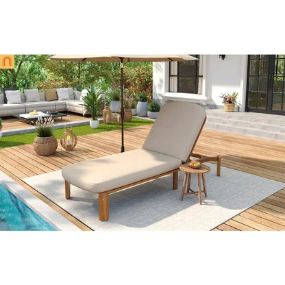 Chaise Lounge Acacia Wood Brown Cushion 3 Position 400 LB 76.3in