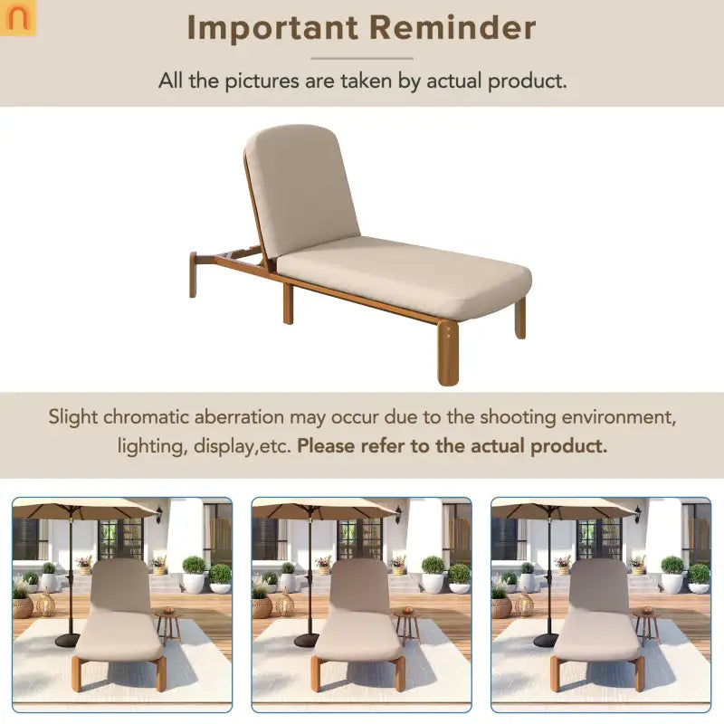 Chaise Lounge Acacia Wood Brown Cushion 3 Position 400 LB 76.3in
