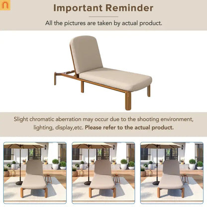 Chaise Lounge Acacia Wood Brown Cushion 3 Position 400 LB 76.3in