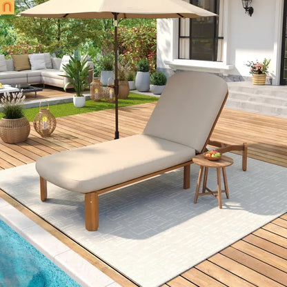 Chaise Lounge Acacia Wood Brown Cushion 3 Position 400 LB 76.3in