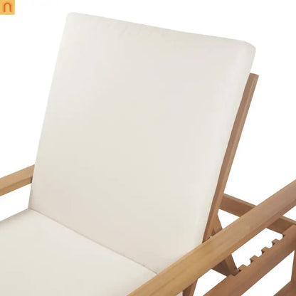 Chaise Lounge Acacia Wood Light Teak Beige Cushion 5 Position 400 LB