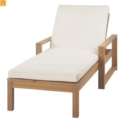 Chaise Lounge Acacia Wood Light Teak Beige Cushion 5 Position 400 LB