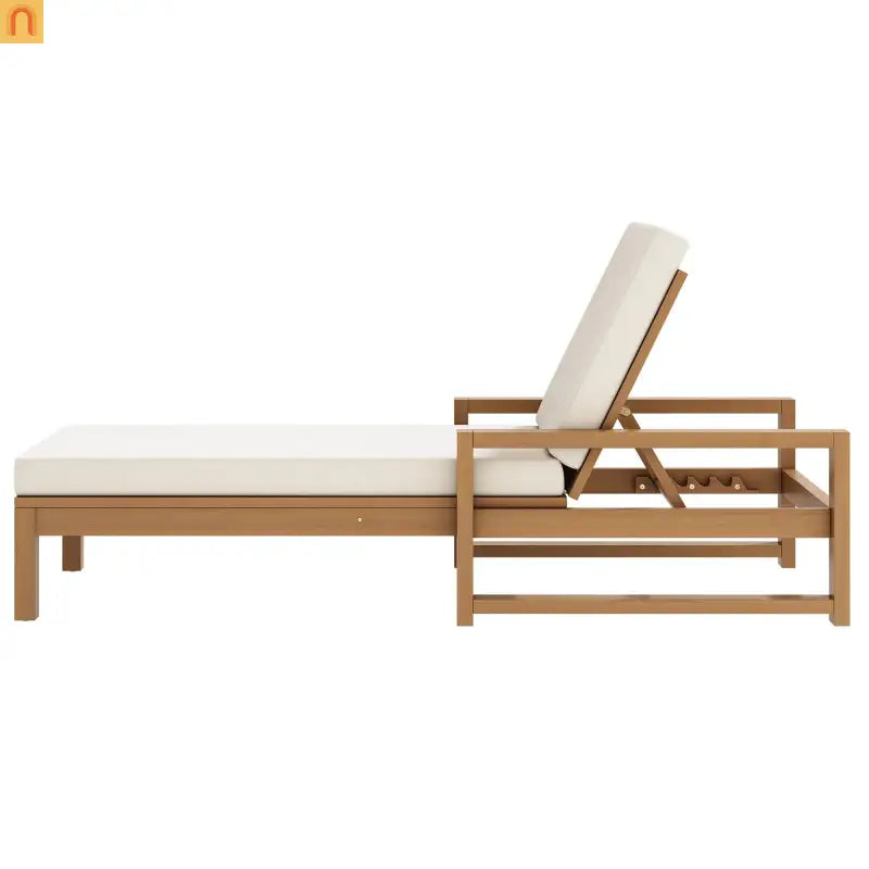 Chaise Lounge Acacia Wood Light Teak Beige Cushion 5 Position 400 LB