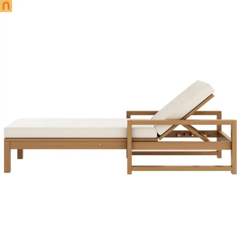 Chaise Lounge Acacia Wood Light Teak Beige Cushion 5 Position 400 LB