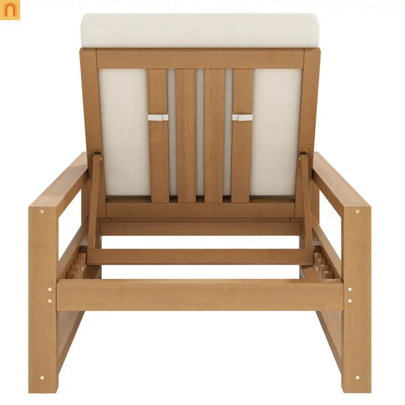Chaise Lounge Acacia Wood Light Teak Beige Cushion 5 Position 400 LB