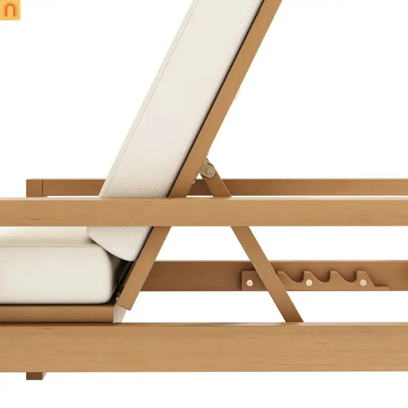 Chaise Lounge Acacia Wood Light Teak Beige Cushion 5 Position 400 LB