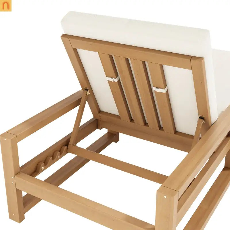 Chaise Lounge Acacia Wood Light Teak Beige Cushion 5 Position 400 LB