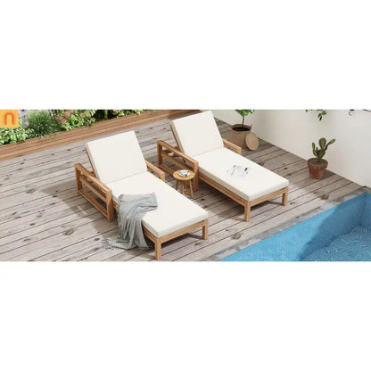 Chaise Lounge Acacia Wood Light Teak Beige Cushion 5 Position 400 LB