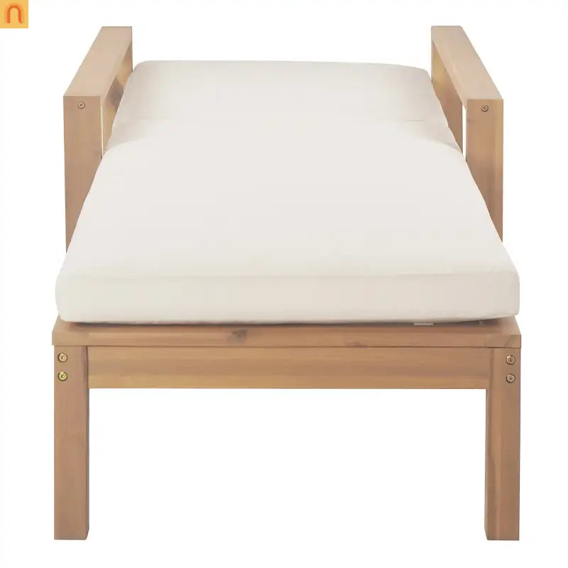 Chaise Lounge Acacia Wood Light Teak Beige Cushion 5 Position 400 LB