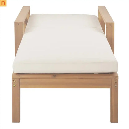 Chaise Lounge Acacia Wood Light Teak Beige Cushion 5 Position 400 LB