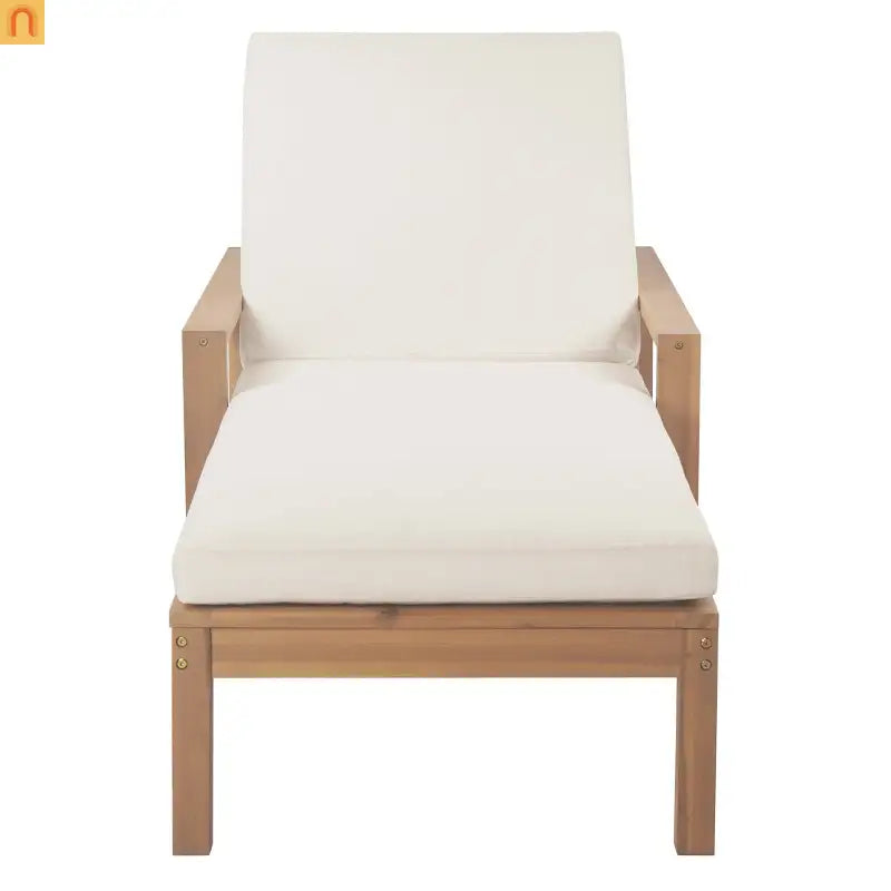 Chaise Lounge Acacia Wood Light Teak Beige Cushion 5 Position 400 LB
