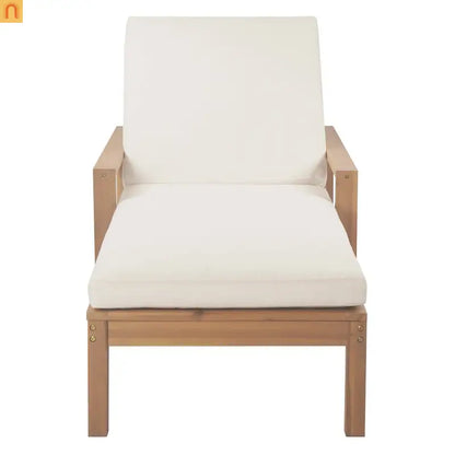 Chaise Lounge Acacia Wood Light Teak Beige Cushion 5 Position 400 LB