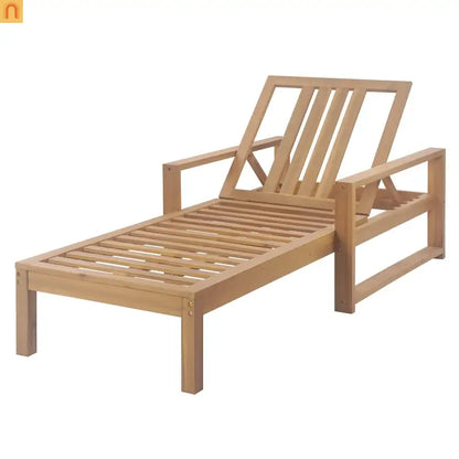 Chaise Lounge Acacia Wood Light Teak Beige Cushion 5 Position 400 LB
