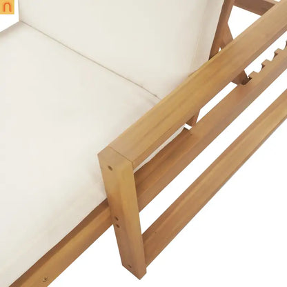 Chaise Lounge Acacia Wood Light Teak Beige Cushion 5 Position 400 LB
