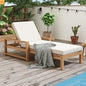 Chaise Lounge Acacia Wood Light Teak Beige Cushion 5 Position 400 LB