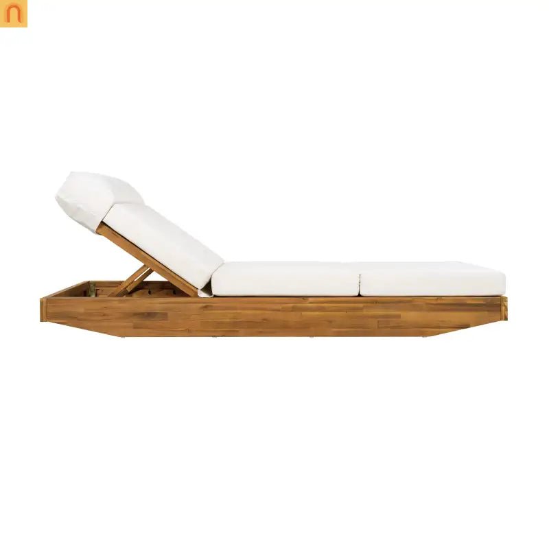 Chaise Lounge Acacia Wood Teak Cream Cushion Headrest 300 LB Foldable