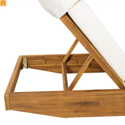 Chaise Lounge Acacia Wood Teak Cream Cushion Headrest 300 LB Foldable