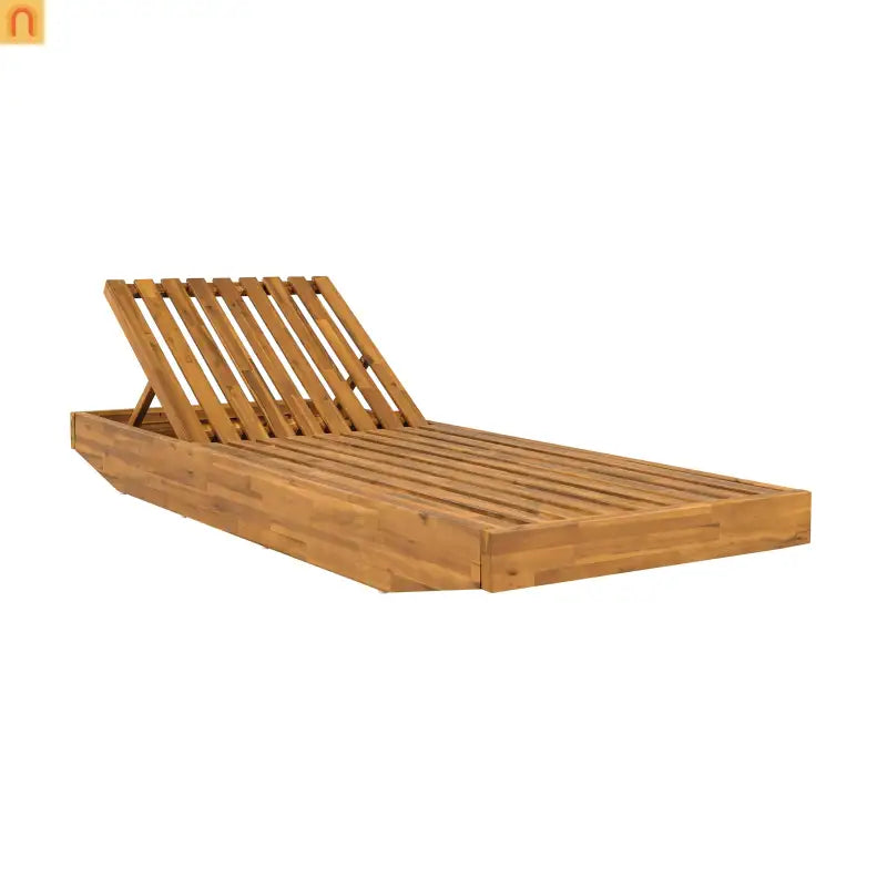 Chaise Lounge Acacia Wood Teak Cream Cushion Headrest 300 LB Foldable