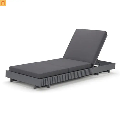 Chaise Lounge Acacia Wood Dark Gray Cushion 6 Position 400 LB 3-Fold