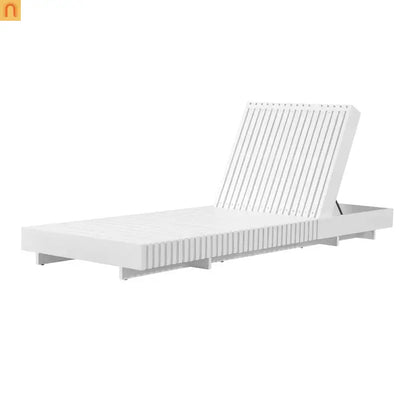 Chaise Lounge Acacia Wood White Cushion 6 Position 400 LB 3-Fold