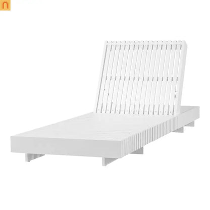 Chaise Lounge Acacia Wood White Frame Dark Gray Cushion 6 Position 400 LB