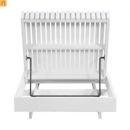 Chaise Lounge Acacia Wood White Frame Dark Gray Cushion 6 Position 400 LB