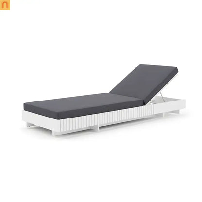 Chaise Lounge Acacia Wood White Frame Dark Gray Cushion 6 Position 400 LB