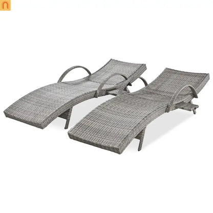 Chaise Lounge Wicker Steel Gray Wave Design Pull-Out Table 5 Position Set 2