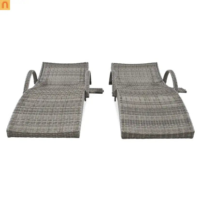 Chaise Lounge Wicker Steel Gray Wave Design Pull-Out Table 5 Position Set 2