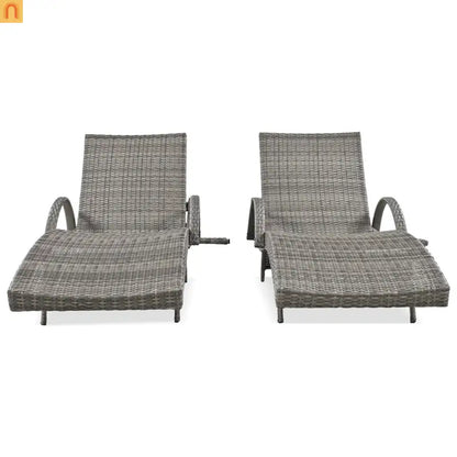 Chaise Lounge Wicker Steel Gray Wave Design Pull-Out Table 5 Position Set 2