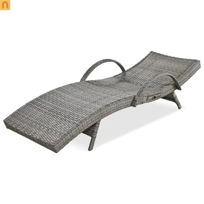 Chaise Lounge Wicker Steel Gray Wave Design Pull-Out Table 5 Position Set 2