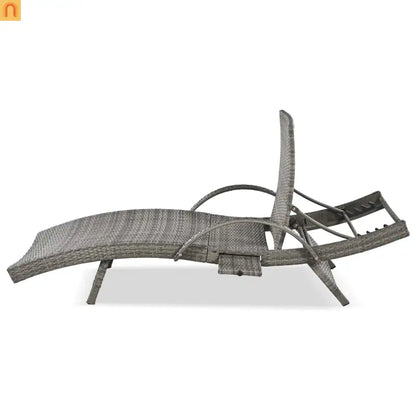 Chaise Lounge Wicker Steel Gray Wave Design Pull-Out Table 5 Position Set 2