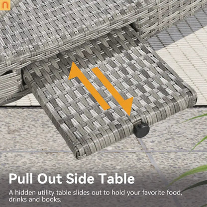 Chaise Lounge Wicker Steel Gray Wave Design Pull-Out Table 5 Position Set 2