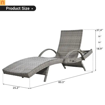 Chaise Lounge Wicker Steel Gray Wave Design Pull-Out Table 5 Position Set 2