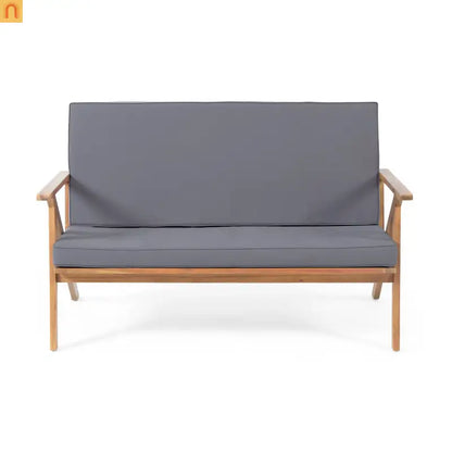 Outdoor Chat Set Acacia Wood Teak Gray Cushions 4-Piece