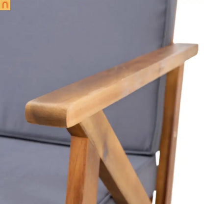 Outdoor Chat Set Acacia Wood Teak Gray Cushions 4-Piece