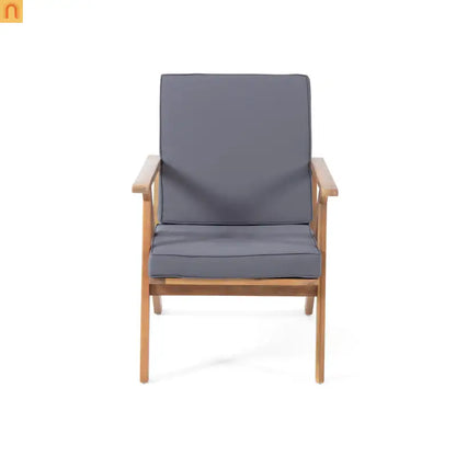 Outdoor Chat Set Acacia Wood Teak Gray Cushions 4-Piece
