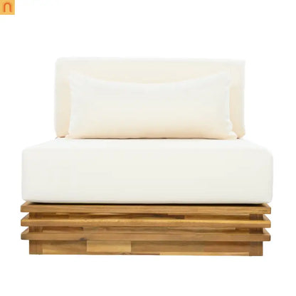 Outdoor Chat Set Acacia Wood Natural Beige Cushions 3 Piece