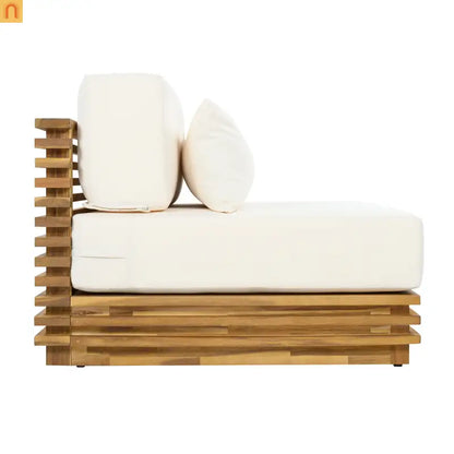 Outdoor Chat Set Acacia Wood Natural Beige Cushions 3 Piece