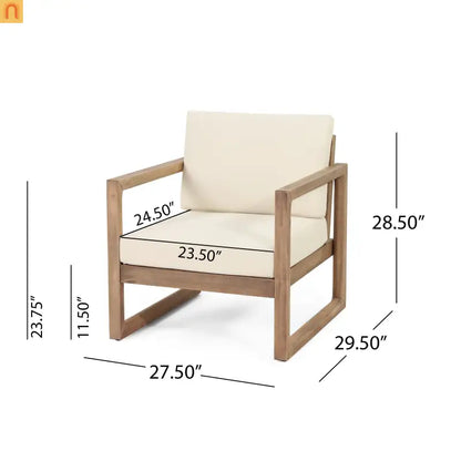 Outdoor Club Chair Acacia Wood Beige Cushion Slat Panel Set of 2