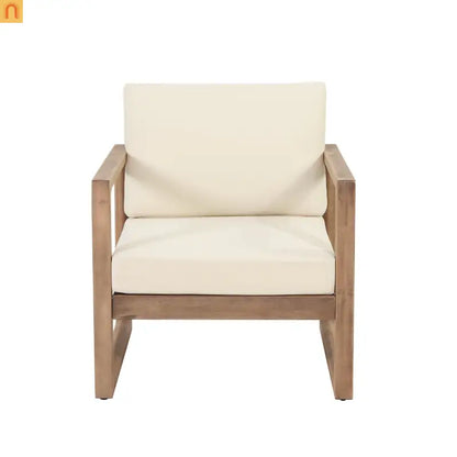 Outdoor Club Chair Acacia Wood Beige Cushion Slat Panel Set of 2