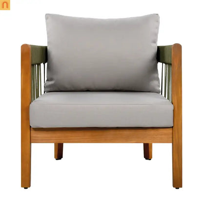 Outdoor Club Chair Set Acacia Wood Rope Accents Green Beige Set of 2