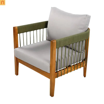 Outdoor Club Chair Set Acacia Wood Rope Accents Green Beige Set of 2