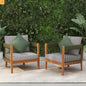 Outdoor Club Chair Set Acacia Wood Rope Accents Green Beige Set of 2